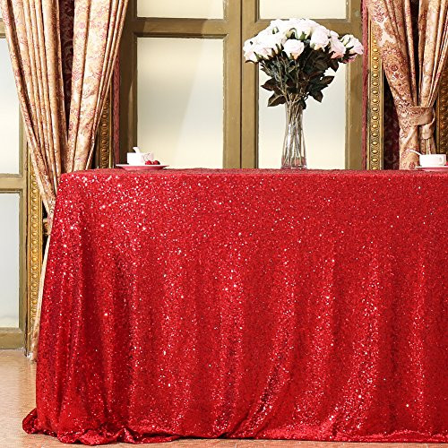 Eternal Beauty Sequin Tablecloth, Sequin Table Linen (48"x48", Red)