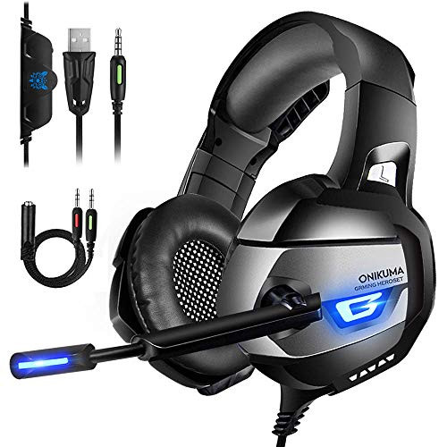 ONIKUMA Stereo Gaming Headset for PS4, Xbox One, PC, Enhanced 7.1 Surround Sound, Updated Noise Cancelling Mic Headphones, Soft Breathing Earmuffs, Mute & Volume Control for Nintendo Switch Laptop
