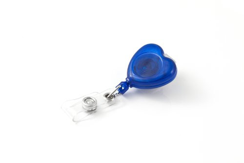 KEY-BAK RETRACT-A-BADGE  Heart Shaped 5-Pack Retractable Badge Holder with 36" Cord, Swivel Bulldog Clip, Translucent Blue