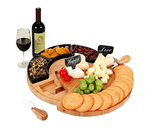 Cheese Cutting Board and Knife Set Charcuterie Board Set and Cheese Serving Platter. Bamboo Round Cheese Board and Knife Set for Cracker and Brie. Large Charcuterie Board Set and Cheese Tray Cheese Cutting Board and Knife Set Charcuterie Board Set and Cheese Serving Platter. Bamboo Round Cheese Board and Knife Set for Cracker and Brie. Large Charcuterie Board Set and Cheese Tray