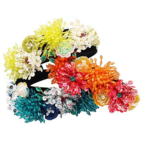 QTMY Rhinestone Crystal Beaded Pearls Headband-Wide Hair Hoop for Women-Hair Accessories Head Band Headwear-Blue-1 -Orange- QTMY Rhinestone Crystal Beaded Pearls Headband-Wide Hair Hoop for Women-Hair Accessories Head Band Headwear-Blue-1 -Orange-