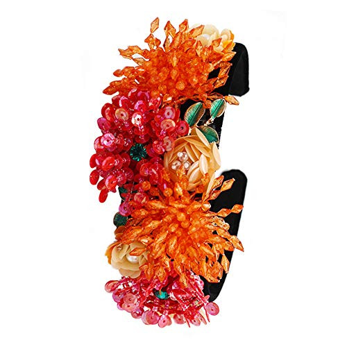 QTMY Rhinestone Crystal Beaded Pearls Headband-Wide Hair Hoop for Women-Hair Accessories Head Band Headwear-Orange-2
