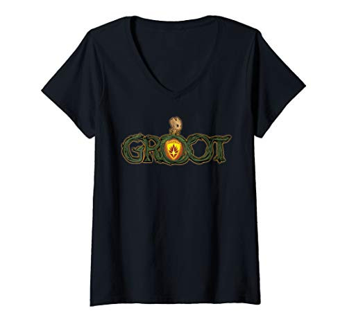 Womens Marvel Guardians Of The Galaxy Groot Branch Logo V-Neck T-Shirt