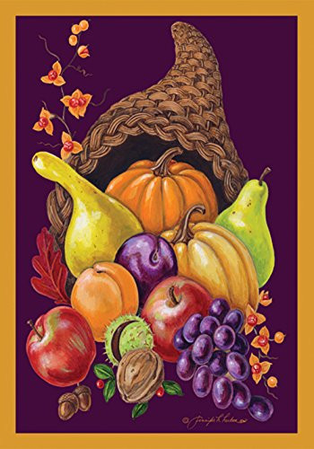Toland Home Garden Cornucopia 28 x 40 Inch Decorative Colorful Fall Autumn Harvest Fruit Thanksgiving House Flag