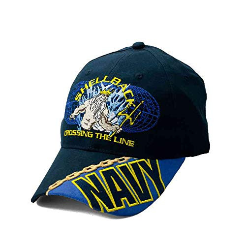 VetFriends.Com US Navy Hat - Shellback- Crossing The Line Blue Baseball Cap with Neptune