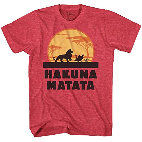 Disney Lion King Hakuna Matata Pumbaa Timon Africa Simba Mufasa Disneyland World Tee Adult Graphic T-Shirt Apparel -X-Large- Red Heather-