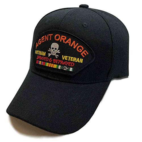 Agent Orange Sprayed  and  Betrayed Vietnam Black Veteran Baseball Hat with Service Ribbons  and  Skull