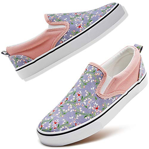 Women's White Slip on Shoes Canvas Sneakers Summer Breathable Floral Sneakers Casual Shoes Loafers Flats Walking Shoes-Blue Floral.US8-