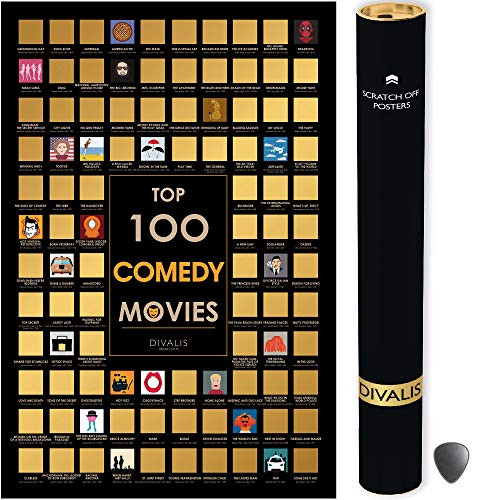 Top 100 Comedy Movies Scratch off Poster - Large Comedy Movies Scratchable Poster - Comedy Films of all Time Bucket List - 24x16inch Easy to Frame Scratchable Checklist Poster - Must See Movie Challenge - 100 Essential Comedy Cinema Scratch off Calen