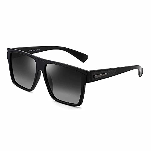 JIM HALO Retro Polarized Sunglasses Men Women Flat Top Square Driving Glasses -Black Frame / Polarized Gradient Grey Lens-