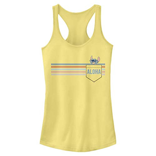 Disney Junior's Lilo  and  Stitch Stitch Aloha Slim Fit- Scoop Hem Racerback Tank- Banana- Medium
