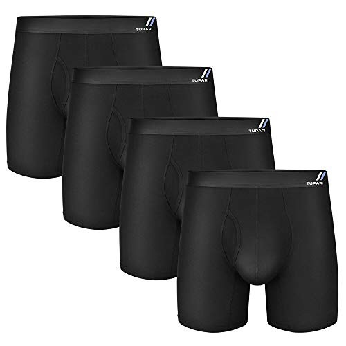 Men's Boxer Briefs Underwear- Micro Modal Breathable Ultra Soft Mens Boxer Briefs with Fly  and  Contour Pouch for Men Pack -Black- L-