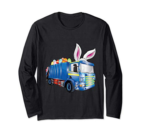 Easter Egg Garbage Truck Shirts Men Boys Easter Bunny Basket Long Sleeve T-Shirt