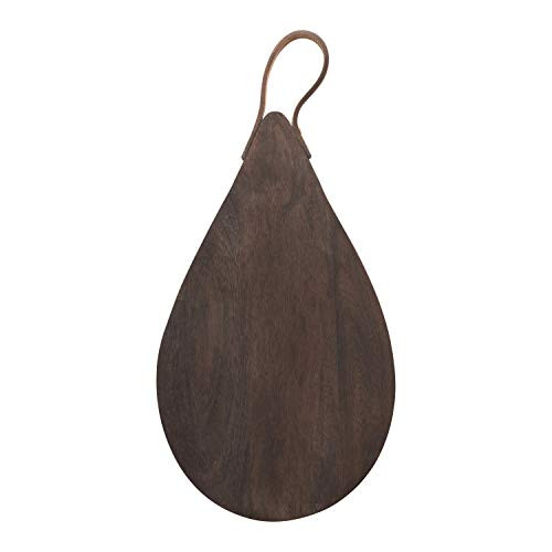 Creative Co-Op Mango Wood Cheese Leather Handle- Espresso Finish Cutting Board- 13.5inch x 8inch