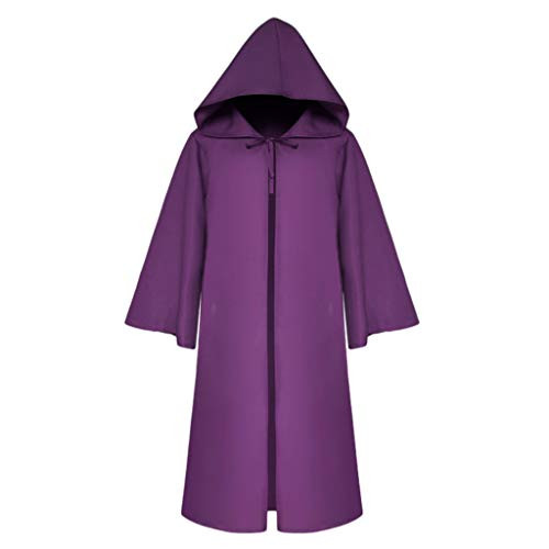 F_Gotal Hooded Cloak Long Velvet Cape for Christmas Halloween Cosplay Costumes 59inch Purple