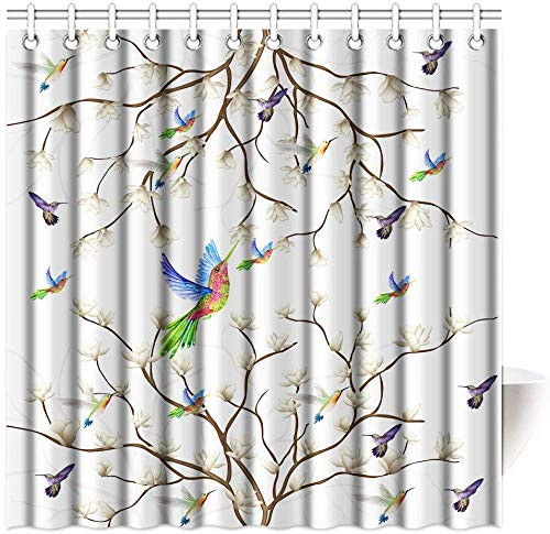 heigudan Shower Curtain Hummingbird Magnolia Flower Branch Bird Home Decor Fabric Shower Curtain Bathroom Waterproof Polyester Bath Curtain with 12 Hooks heigudan Shower Curtain Hummingbird Magnolia Flower Branch Bird Home Decor Fabric Shower Curtain Bathroom Waterproof Polyester Bath Curtain with 12 Hooks