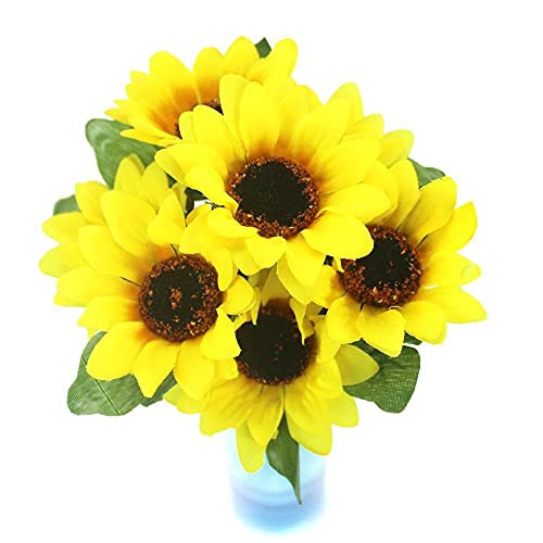 Artificial Flowers 13 Fake Faux Flowers Bouquets Plants Decor Heads Yellow Silk Sunflower Artificial Flowers 7 Branch/Bouquet for Home Office Party Garden Hotel Wedding Decoration Fake Faux Flowers Bo