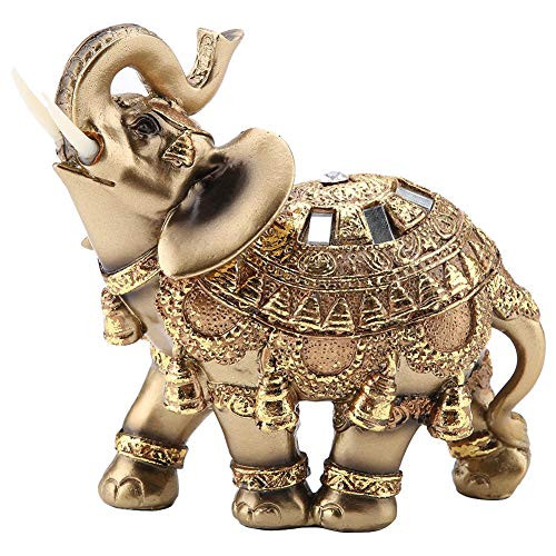 Golden Polyresin Elephant Statue Sculpture Trunk Wealth Lucky Collectible Figurine Gift Home Decor Feng Shui Ornament Elephant Decor Elephant Statue -Large-
