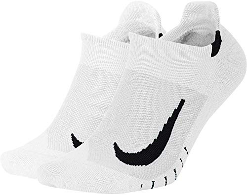Nike Mens Multiplier No-Show Socks 2 Pair -White-SX7554-100-/Black- LG -Men's Shoe 8-12- Women's Shoe 10-13--