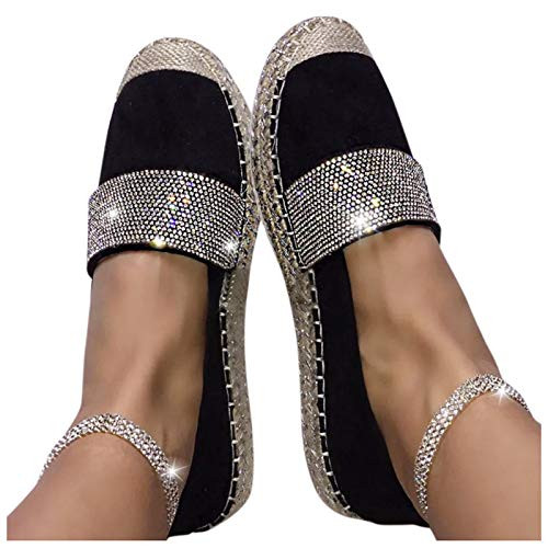 Hemlock Women Flats Shoes Rhinestone Loafers Slip On Shoes Work Loafers Casual Walking Shoes Sneakers Black