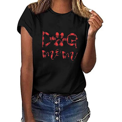 UOFOCO Women Valentine's Day Heart Letter Print T-Shirts Casual O-Neck Short Sleeve Graphic Tees Blouse Tops -XXXL-Black-