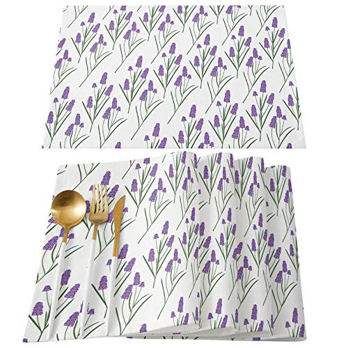 Queen Area Place Mats Set of 4 Washable Cloth Placemats Purple Lavender Romantic Spring Season Design Heat Resistant Placemats for Dining Table 18 x 12 Inch