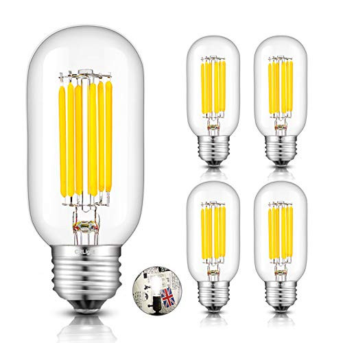 CRLight 8W Dimmable LED Tubular Bulb 4000K Daylight White- 80W Equivalent 800LM- E26 Medium Base Vintage Edison Style T14 / T45 Tubular Clear Glass LED Filament Light Bulbs- Pack of 4 CRLight 8W Dimmable LED Tubular Bulb 4000K Daylight White- 80W Equivalent 800LM- E26 Medium Base Vintage Edison Style T14 / T45 Tubular Clear Glass LED Filament Light Bulbs- Pack of 4