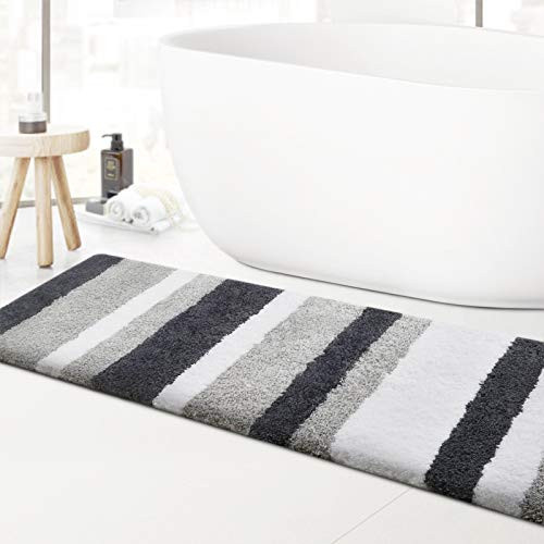 KMAT Luxury Bathroom Rugs Bath Mat-20inchx59inch- Non-Slip Fluffy Soft Plush Microfiber Shower Rug- Machine Washable Carpet Quick Dry Ultra Shaggy Bath Mats for Bathroom- Tub and Shower- White-Grey KMAT Luxury Bathroom Rugs Bath Mat-20inchx59inch- Non-Slip Fluffy Soft Plush Microfiber Shower Rug- Machine Washable Carpet Quick Dry Ultra Shaggy Bath Mats for Bathroom- Tub and Shower- White-Grey