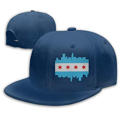 DIALOBE Chicago City Flag Skyline Baseball Cap Flat Hat Unisex Snapback Cap Navy