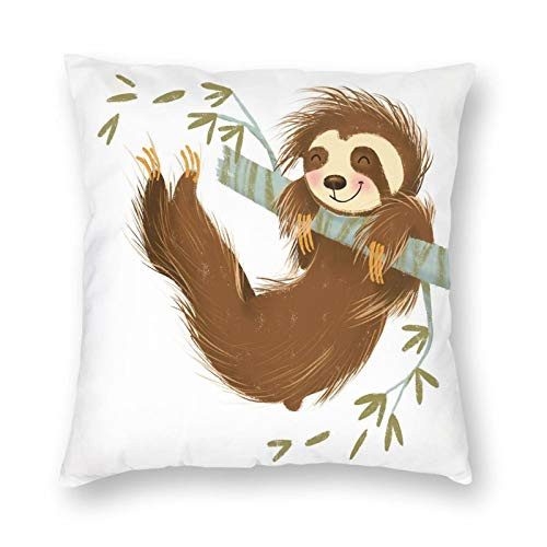 niBBuns Throw Pillow Covers Decorative-Happy Cheerful Animal Swinging On Tree Branch Hand Drawn Cartoon Illustration-Pillow Covers Decorative 24x24 in Pillowcase Cushion Covers Zipper