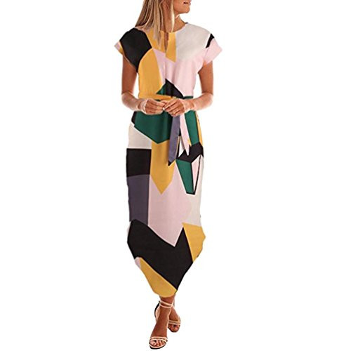 Summer Dress for Women Casual Short Sleeve V Neck Printed Maxi Dress with Belt Green Summer Dress for Women Casual Short Sleeve V Neck Printed Maxi Dress with Belt Green