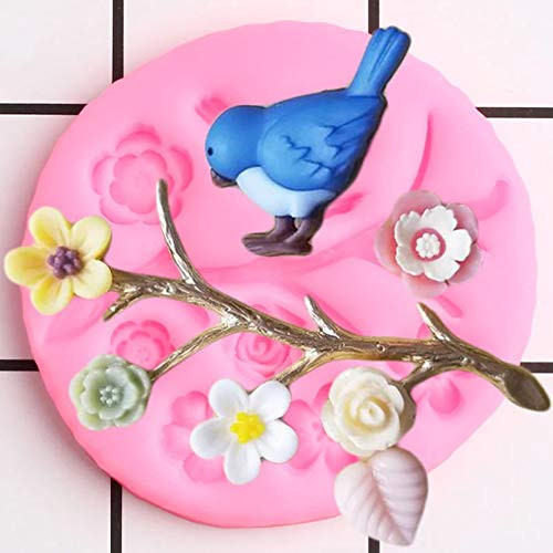 Shulcom Leaf Branch Rose Flower Silicone Molds Birds Cupcake Topper Fondant Mold Birthday Cake Decorating Candy Chocolate Moulds