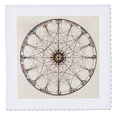 3dRose Vintage Illustration of A Historic Compass Chart - Quilt Squares -qs_325608_6-