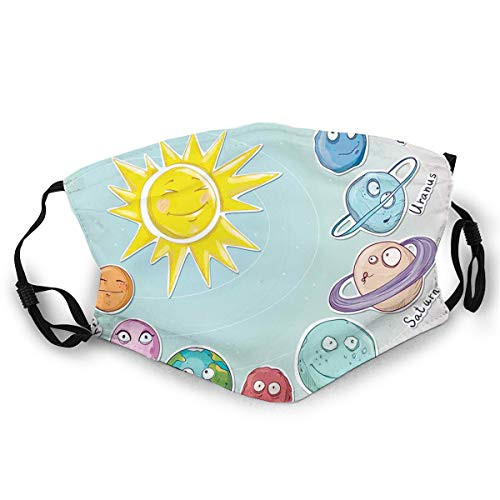 Anti-Dust Windproof Scraf Bandanas Adjustable?Cute Cartoon Sun and Planets of Solar System Fun Celestial Chart Baby Kids Nursery Picture Theme