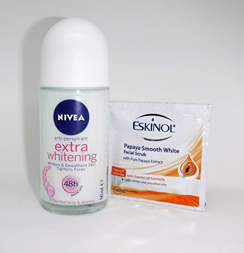 Nivea Extra Whitening Anti-Perspirant Deodorant 50ml with Ponds Papaya Facial Scrub USA Seller