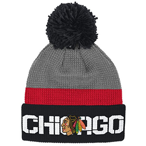 Reebok Chicago Blackhawks NHL 2016 Center Ice Cuffed Knit Hat w/Pom - KV08Z