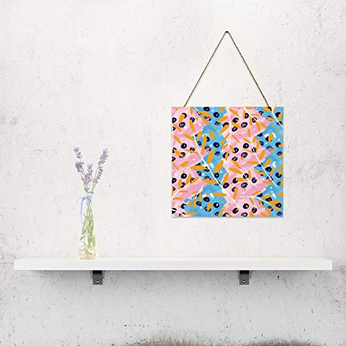 12inch x 12inch Wood Wall Hanging Plaque Sign- Orange Branch and Leaf Geometry Retro Striped- Housewarming Wood Sign- Home Wall Decor- Signs for Living Room/Bar/Farmhouse