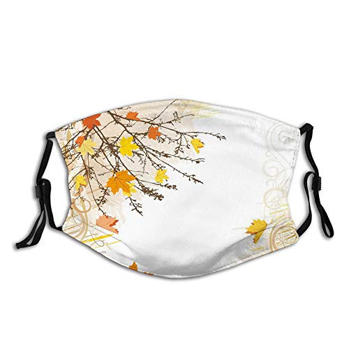 Comfortable Activated Carbon mask-Nature?Autumn Maple Leaves Branches in Fall Earthen Tones Faded Woodland Art Print-Tan Yellow Orange-Outdoor Facial decorations for Teens childs-S