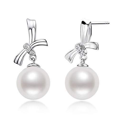 Freshwater Cultured White Pearl Dangle Drop Earrings Bow Knot 7.5-8mm Pearl Earrings with Cubic Zirconia Shiny CZ Diamonds Gifts for Women Girls Wife Freshwater Cultured White Pearl Dangle Drop Earrings Bow Knot 7.5-8mm Pearl Earrings with Cubic Zirconia Shiny CZ Diamonds Gifts for Women Girls Wife