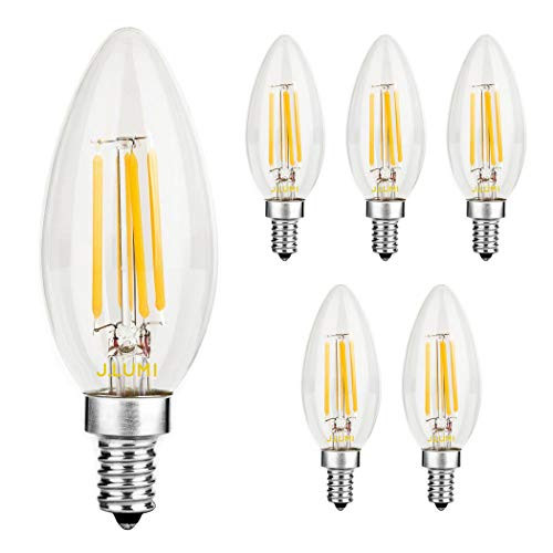 J.LUMI BCC32051 LED Candelabra Bulbs 5W Warm White 2700K, E12 Candle Base, 40W Equivalent 250 Lumens, Dimmable C32 Clear Chandelier Light Bulb (Pack of 6) J.LUMI BCC32051 LED Candelabra Bulbs 5W Warm White 2700K, E12 Candle Base, 40W Equivalent 250 Lumens, Dimmable C32 Clear Chandelier Light Bulb (Pack of 6)