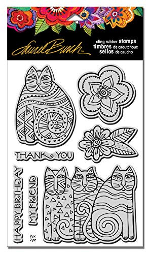 Stampendous LBCRS09 Cling Stamp, Laurel Burch Feline Blooms