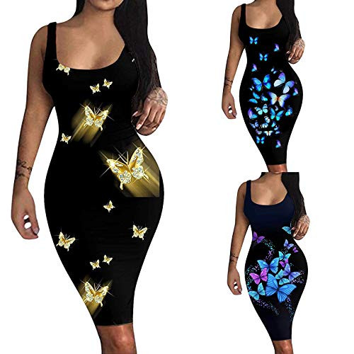 Women's Sexy Sleeveless Bodycon Tank Dress- Summer Basic Casual Midi Party Club Night Out Dresses