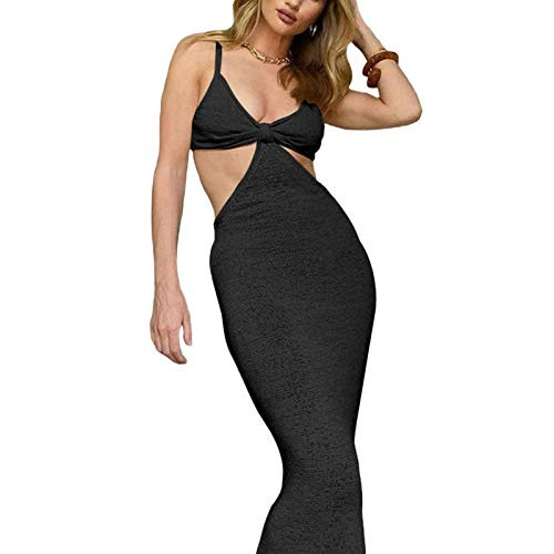NUFIWI Womens Sexy Knitted Cut Out Spaghetti Strap Long Dresses Halter Neck Backless Maxi Dress Club Party Y2K Streetwear -Black- M- NUFIWI Womens Sexy Knitted Cut Out Spaghetti Strap Long Dresses Halter Neck Backless Maxi Dress Club Party Y2K Streetwear -Black- M-