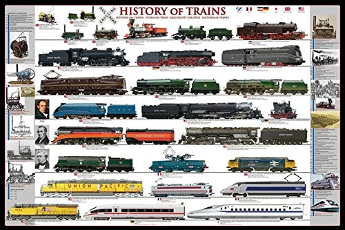 Laminated History of Trains Educational Chart Poster Print 24x36