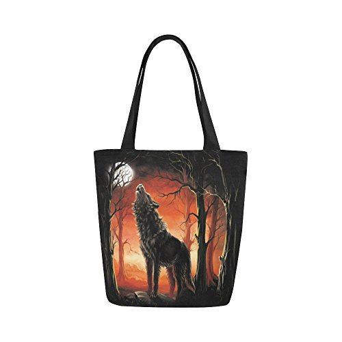 Halloween Wolf Forest Canvas Tote Bag Handbag Purse for Women