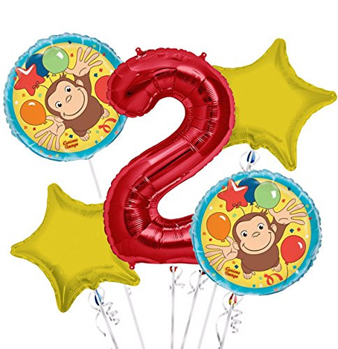 Curious George Balloon Bouquet 2nd Birthday 5 pcs - Party Supplies