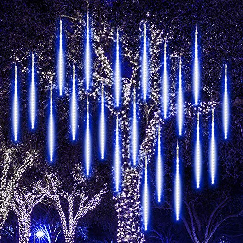 Meteor Shower Raindrop Lights-SHONCO 50CM 10 Tubes 540 LED Meteor Lights Waterproof Snow Falling Icicle Lights Outdoor Cascading String Lights for Garden Party Wedding Christmas Tree Patio -Blue-