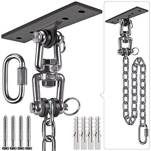 Dolibest Hanging Kits Hammock Chair Hardware- Heavy Duty Swing Hanger with Chain for Indoor Outdoor Playground Hanging Hammock Chair Punching Bags- 4 Screws- 600 LB Capacity- 3.28ft- 360 Rotation