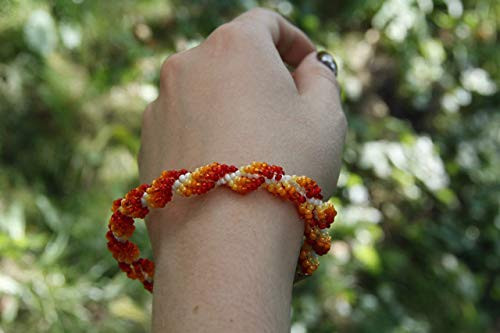Seed Bead Bracelets for Women Twisted - Orange -Handmade Jewelry for Women Bracelets - Seed Bead Bracelet - Jewelry Gift for Her Red Orange Firefall - Fun Youthful Colourful - Youth Bracelets for Teen
