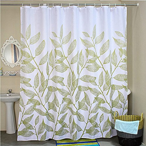 MYRU Leaves Fabric Shower Curtain,Waterproof Polyester Bathroom Curtain, Decorative Curtain,Plant Shower Curtain with 12 Hooks,Machine Washable (Green Leaves, 60 Inches X 70 Inches)